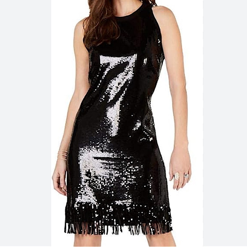 INC international concepts sequin fringe cocktail dress